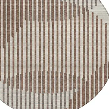 8' Brown And Beige Round Geometric Washable Indoor Outdoor Area Rug