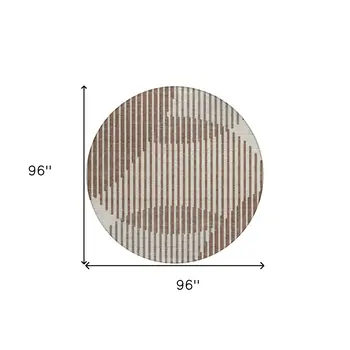 8' Brown And Beige Round Geometric Washable Indoor Outdoor Area Rug