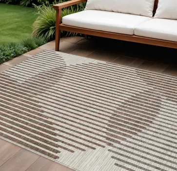 8' X 10' Brown And Beige Geometric Washable Indoor Outdoor Area Rug