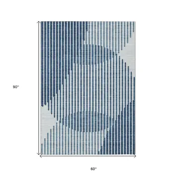 5' X 8' Blue And Ivory Geometric Washable Indoor Outdoor Area Rug