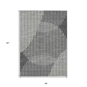 5' X 8' Charcoal And Ivory Geometric Washable Indoor Outdoor Area Rug