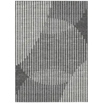 5' X 8' Charcoal And Ivory Geometric Washable Indoor Outdoor Area Rug