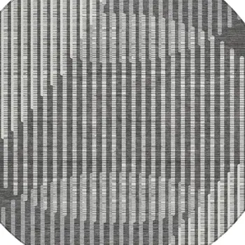 8' Charcoal And Ivory Round Geometric Washable Indoor Outdoor Area Rug