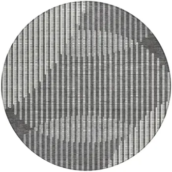 8' Charcoal And Ivory Round Geometric Washable Indoor Outdoor Area Rug