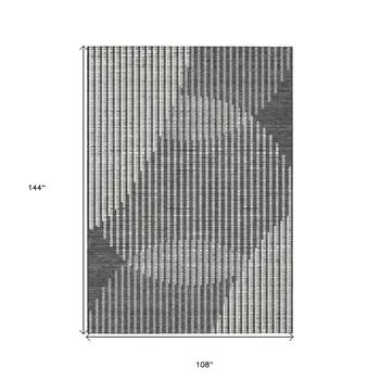9' X 12' Charcoal And Ivory Geometric Washable Indoor Outdoor Area Rug