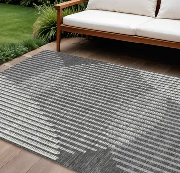 10' X 14' Charcoal And Ivory Geometric Washable Indoor Outdoor Area Rug