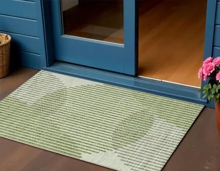3' X 5' Green And Ivory Geometric Washable Indoor Outdoor Area Rug