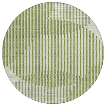 8' Green And Ivory Round Geometric Washable Indoor Outdoor Area Rug
