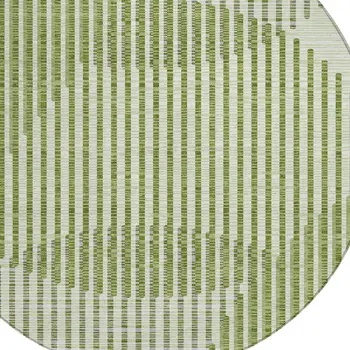 8' Green And Ivory Round Geometric Washable Indoor Outdoor Area Rug