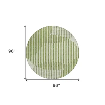 8' Green And Ivory Round Geometric Washable Indoor Outdoor Area Rug
