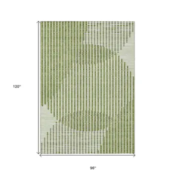 8' X 10' Green And Ivory Geometric Washable Indoor Outdoor Area Rug
