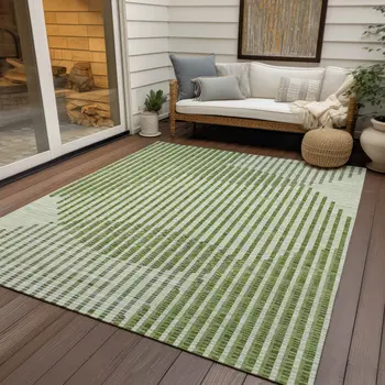 8' X 10' Green And Ivory Geometric Washable Indoor Outdoor Area Rug