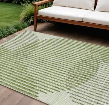 9' X 12' Green And Ivory Geometric Washable Indoor Outdoor Area Rug
