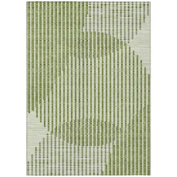 9' X 12' Green And Ivory Geometric Washable Indoor Outdoor Area Rug