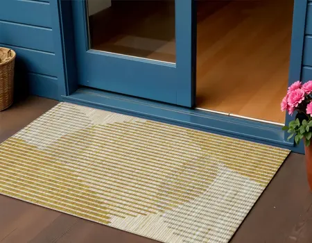 3' X 5' Gold And Beige Geometric Washable Indoor Outdoor Area Rug