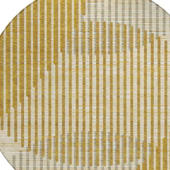 8' Gold And Beige Round Geometric Washable Indoor Outdoor Area Rug