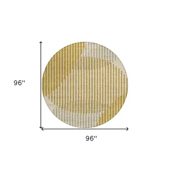 8' Gold And Beige Round Geometric Washable Indoor Outdoor Area Rug