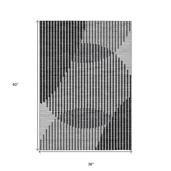 3' X 5' Gray And Black Geometric Washable Indoor Outdoor Area Rug