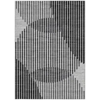 8' X 10' Gray And Black Geometric Washable Indoor Outdoor Area Rug