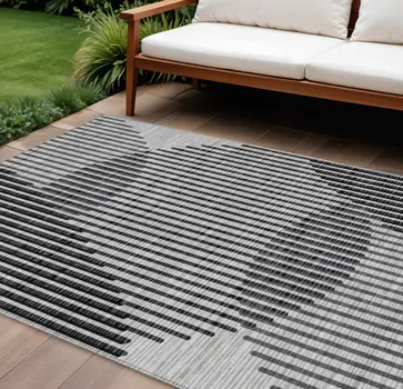 8' X 10' Gray And Black Geometric Washable Indoor Outdoor Area Rug
