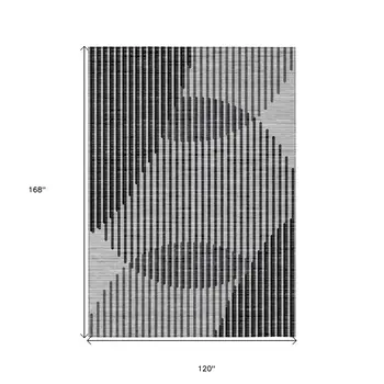 10' X 14' Gray And Black Geometric Washable Indoor Outdoor Area Rug