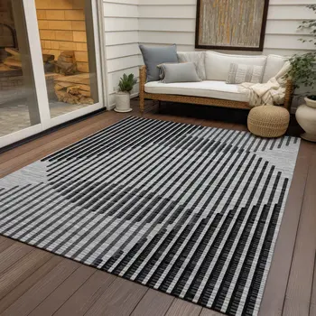 10' X 14' Gray And Black Geometric Washable Indoor Outdoor Area Rug