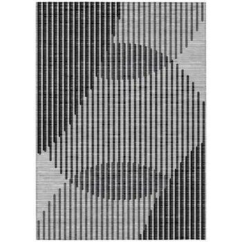 10' X 14' Gray And Black Geometric Washable Indoor Outdoor Area Rug