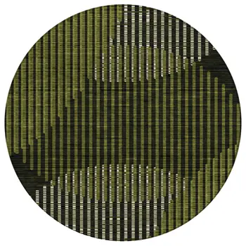 8' Olive Green And Black Round Geometric Washable Indoor Outdoor Area Rug
