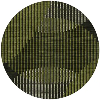 8' Olive Green And Black Round Geometric Washable Indoor Outdoor Area Rug