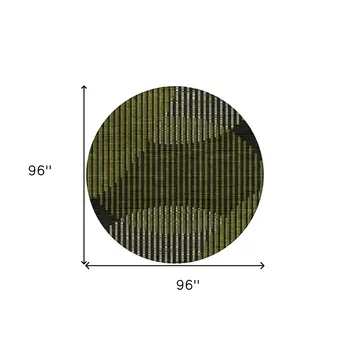 8' Olive Green And Black Round Geometric Washable Indoor Outdoor Area Rug