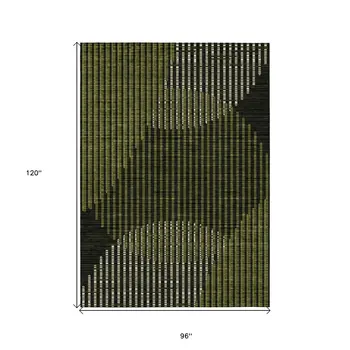 8' X 10' Olive Green And Black Geometric Washable Indoor Outdoor Area Rug