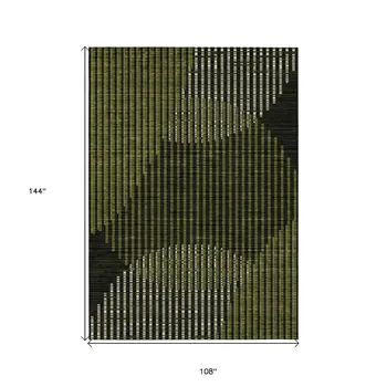 9' X 12' Olive Green And Black Geometric Washable Indoor Outdoor Area Rug