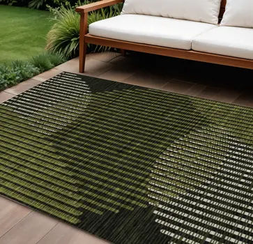 9' X 12' Olive Green And Black Geometric Washable Indoor Outdoor Area Rug