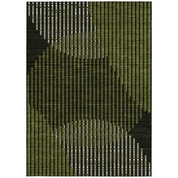 10' X 14' Olive Green And Black Geometric Washable Indoor Outdoor Area Rug