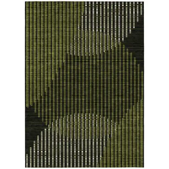 10' X 14' Olive Green And Black Geometric Washable Indoor Outdoor Area Rug
