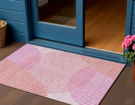 3' X 5' Pink Copper And Ivory Geometric Washable Indoor Outdoor Area Rug