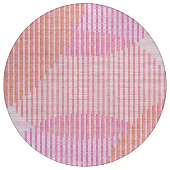 8' Pink Copper And Ivory Round Geometric Washable Indoor Outdoor Area Rug