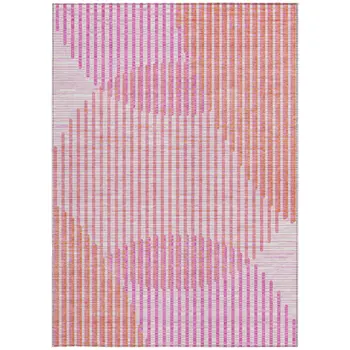 8' X 10' Pink Copper And Ivory Geometric Washable Indoor Outdoor Area Rug