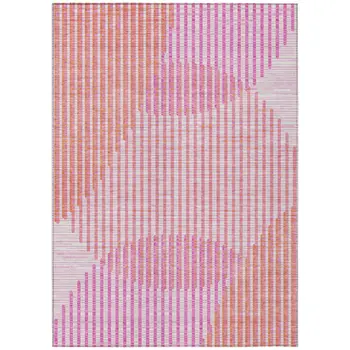 8' X 10' Pink Copper And Ivory Geometric Washable Indoor Outdoor Area Rug