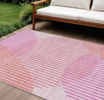 9' X 12' Pink Copper And Ivory Geometric Washable Indoor Outdoor Area Rug