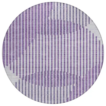 8' Purple Gray And Ivory Round Geometric Washable Indoor Outdoor Area Rug