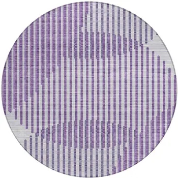 8' Purple Gray And Ivory Round Geometric Washable Indoor Outdoor Area Rug