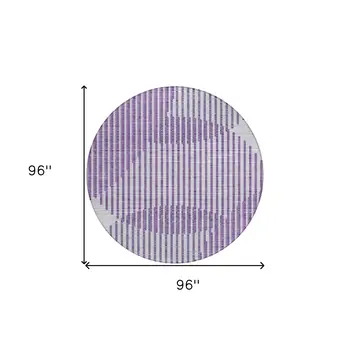8' Purple Gray And Ivory Round Geometric Washable Indoor Outdoor Area Rug