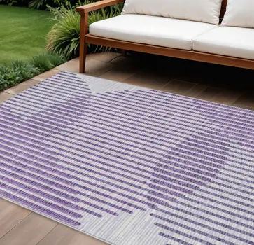 10' X 14' Purple Gray And Ivory Geometric Washable Indoor Outdoor Area Rug