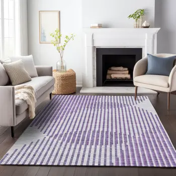 10' X 14' Purple Gray And Ivory Geometric Washable Indoor Outdoor Area Rug