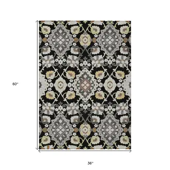 3' X 5' Black Gray And Brown Oriental Washable Indoor Outdoor Area Rug