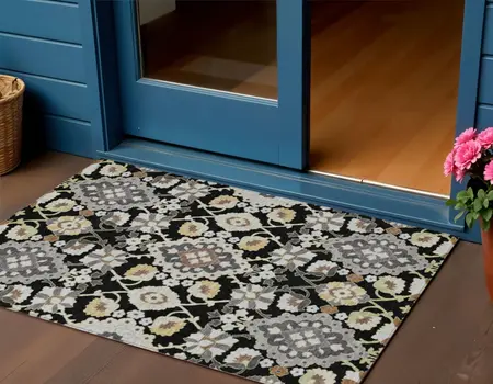 3' X 5' Black Gray And Brown Oriental Washable Indoor Outdoor Area Rug