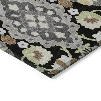 3' X 5' Black Gray And Brown Oriental Washable Indoor Outdoor Area Rug