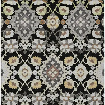 5' X 8' Black Gray And Brown Oriental Washable Indoor Outdoor Area Rug