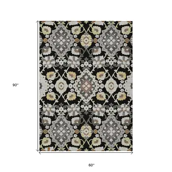 5' X 8' Black Gray And Brown Oriental Washable Indoor Outdoor Area Rug
